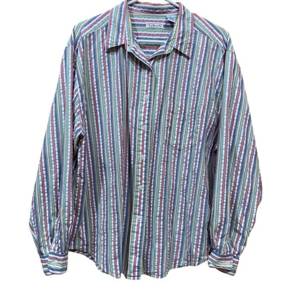 Talbots Womens XL Striped Cotton Button Up Shirt Multicolor Long Sleeve Top
